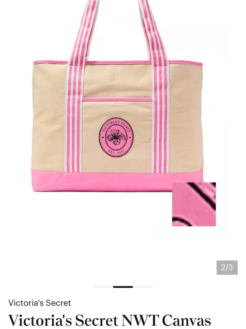 Victoria's Secret Cream and Pink Canvas Tote
